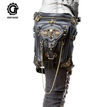 Gothic Steam Punk Tasche Schädel Retro Tasche Frauen Taille Beinbeutel Gothic Black Leder Messenger Bags 2017 Neue