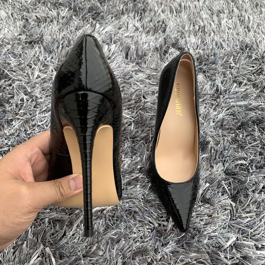 Women High Heel Shoes Black Snake Printed Shallow Shoes Woman Sexy Stilettos High Heels 12cm/10cm/8cm Pointed Toe Women Pumps