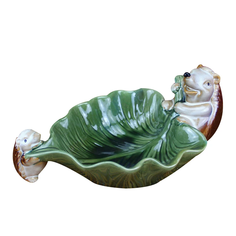 

Chinese Style Ceramic Mother and Kid Hedgehog Storage Plate Ornaments Animal Figurine Ceramic Craft Home Decor Housekeeper Gifts