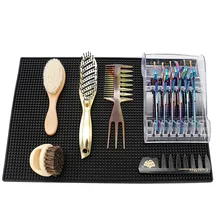 Красота коврик для салона, черный Гибкий ПУ нескользящим тампоном для салона для парикмахерского салона рабочую станцию салон Инструменты парикмахерская спрос 45x30 см