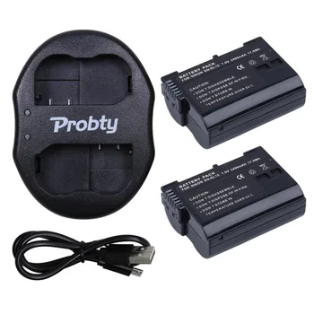 

PROBTY 2* EN-EL15 EN EL15 Camera Rechargeable Li-ion Battery & Dual USB Charger for Nikon D800 D600 D7000 D800E V1 MB-D11 MB-D12