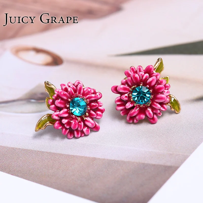 

Juicy Grape Simple Bright Blue Stone Chrysanthemum Flower Earrings Enamel Stud Earrings Women Trendy Flower Jewelry For Women
