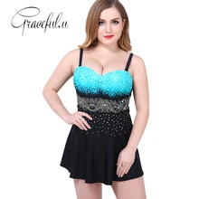 Женский купальник размера плюс, слитный купальник с юбкой, пуш-ап купальники большого размера s, танкини, пляжные купальники