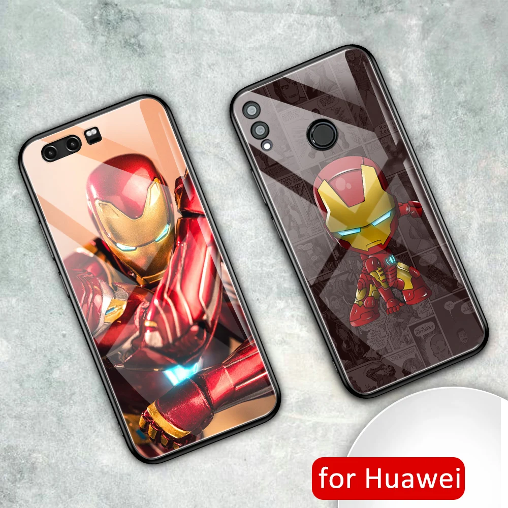 

For Huawei honor 8x case Glass back iron man honor play case for Huawei honor 8x max 9 10 20 20i v9 v10 v20 play note 10