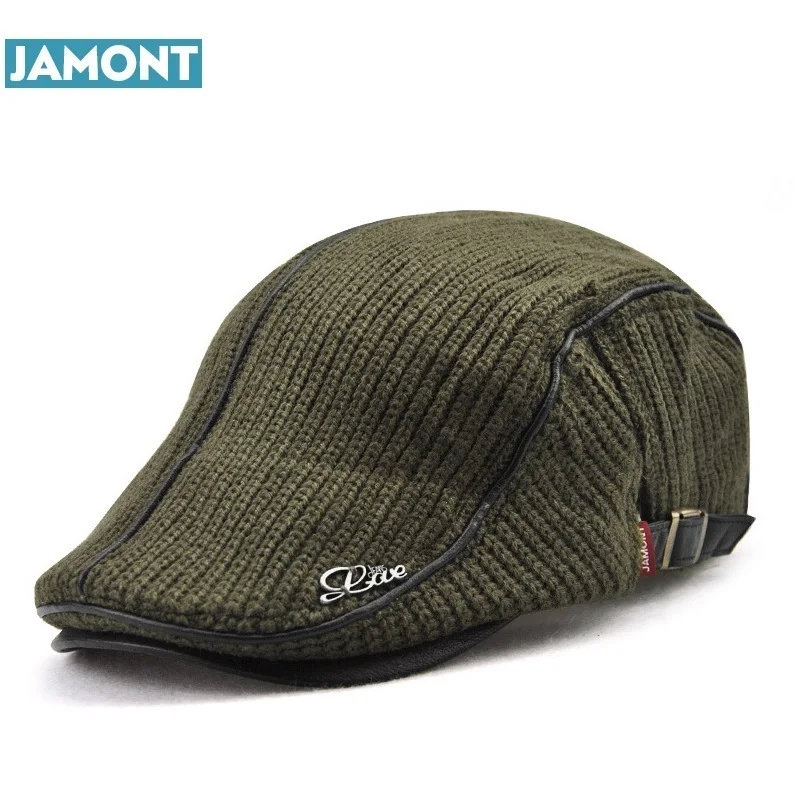 JAMONT Autumn Winter Crochet Beret Buckle Hat For Men Women