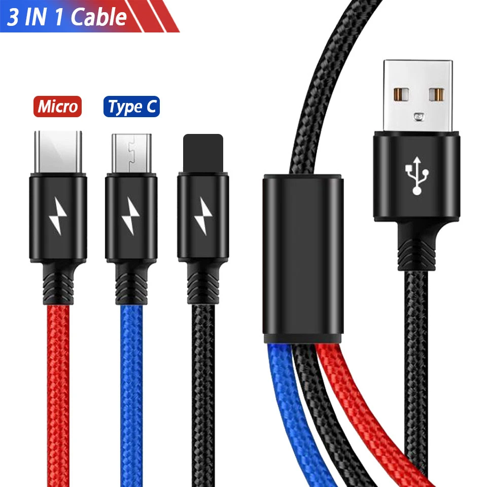 

3 in 1 Multi USB Charging Cable Wire for Xiaomi mi 9 Samsung S10 S9 plus Huawei P30 Mate 20 pro Type C Micro USB Cable Kabel 3m