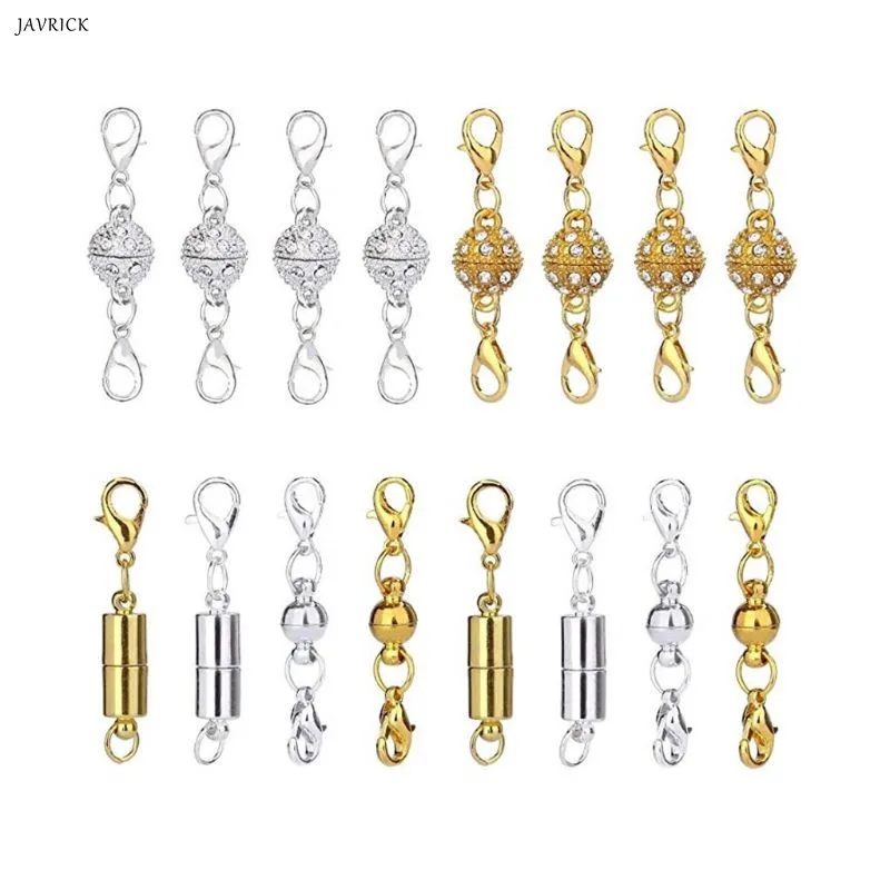 

DIY Jewelry Cylindrical Ball Magnetic Buckle Gold Silver Necklace Lobster Buckles Set Rhinestone Jewelry Accessories 16 Pcs