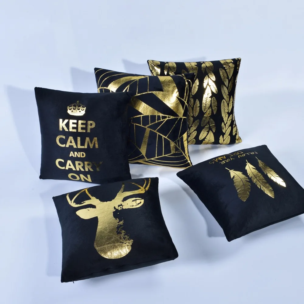 

Hap-deer Modern Geometric feather Gold Foil Velvet Pillowcase Christmas Decorations Cushions Home Decor Sofa Throw Pillows 45x45