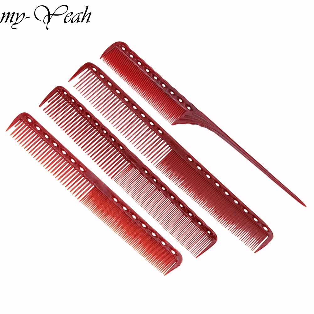 

4 Style Anti-static Red Comb Detangling Hairstyling Straightening Comb Barber Hair Design Combs Set Haircutting Tool