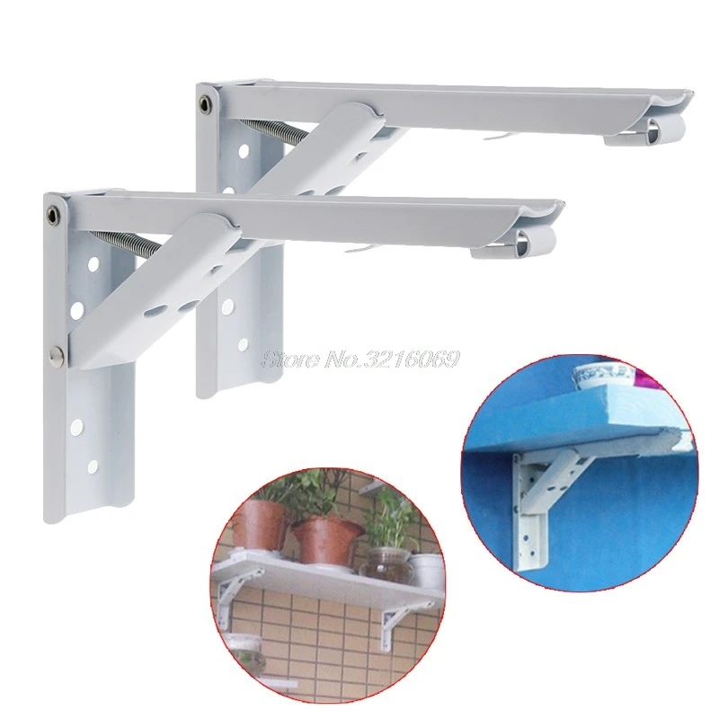 

2Pcs 8" Folding Triangle Brackets Shelf Counter Kitchen Wall Mounted + 8 Screws Jun29 Drop Ship