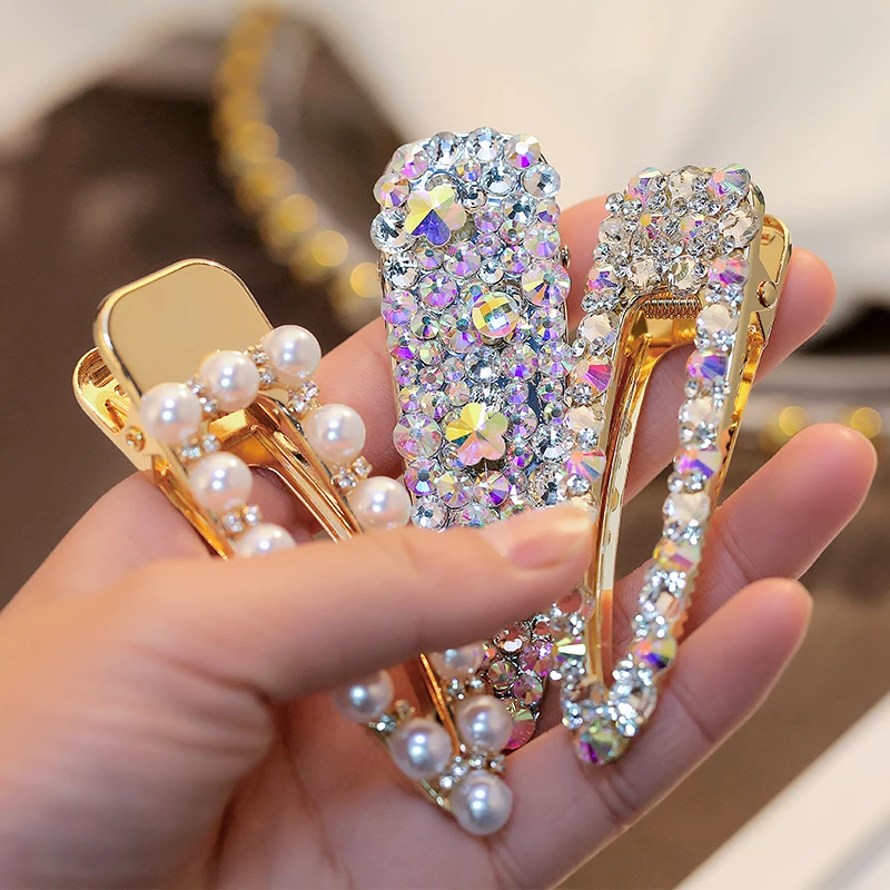 Cute Womens Korean Crystal Rhinestone Barrette Hairpin Hair Clips Accessories d