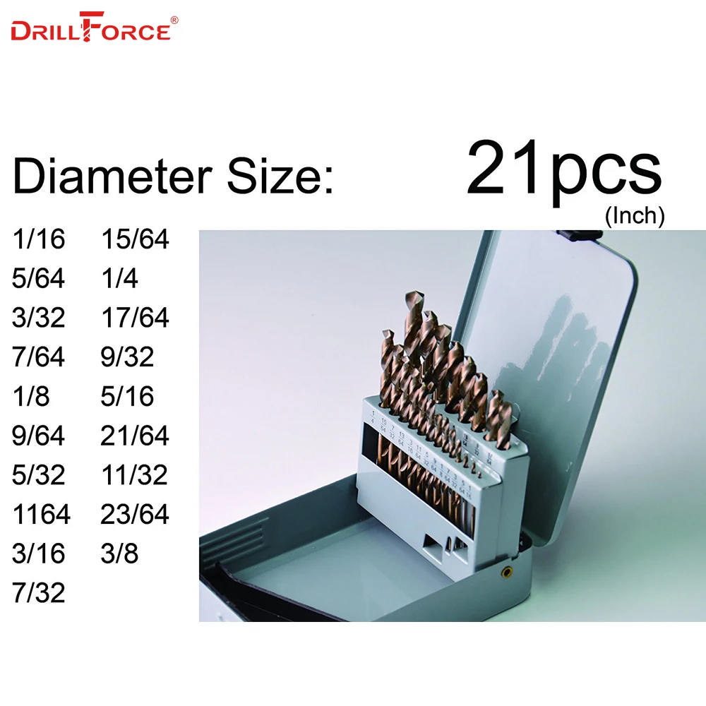 Drillforce 21 шт. 1/16 &quot 3/8&quot HSS Twist M35 кобальтовое ручное Сверло по дереву
