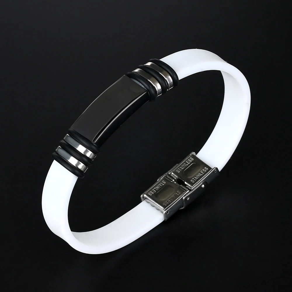 Personalized Jewelry Stainless Steel Smooth Glossy Silicone Bracelet Men Vintage Titanium Steel Cuff Bracelet
