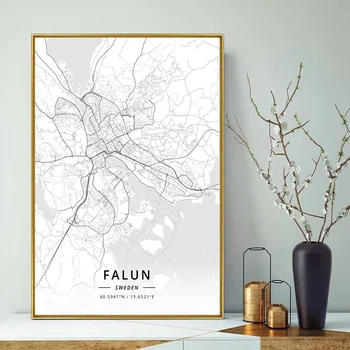 

Sweden city map Halmstad city map Modern City White City Maps Canvas Art Print Wall Pictures for Living Room No Frame