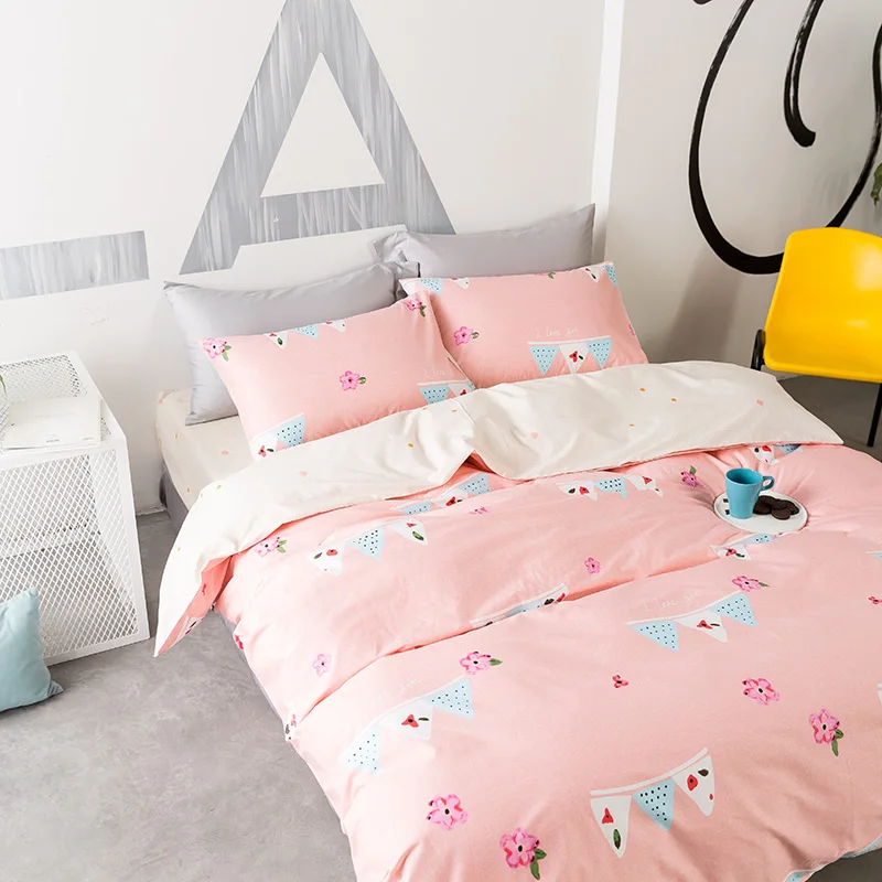 Waliicorners Cartoon 100% Cotton Bedding Set cute cat Duvet Cover Sets Soft Bed Linen Flat Bed Sheet Set Pillowcase 4PCS bed cover 64 5T6A5466