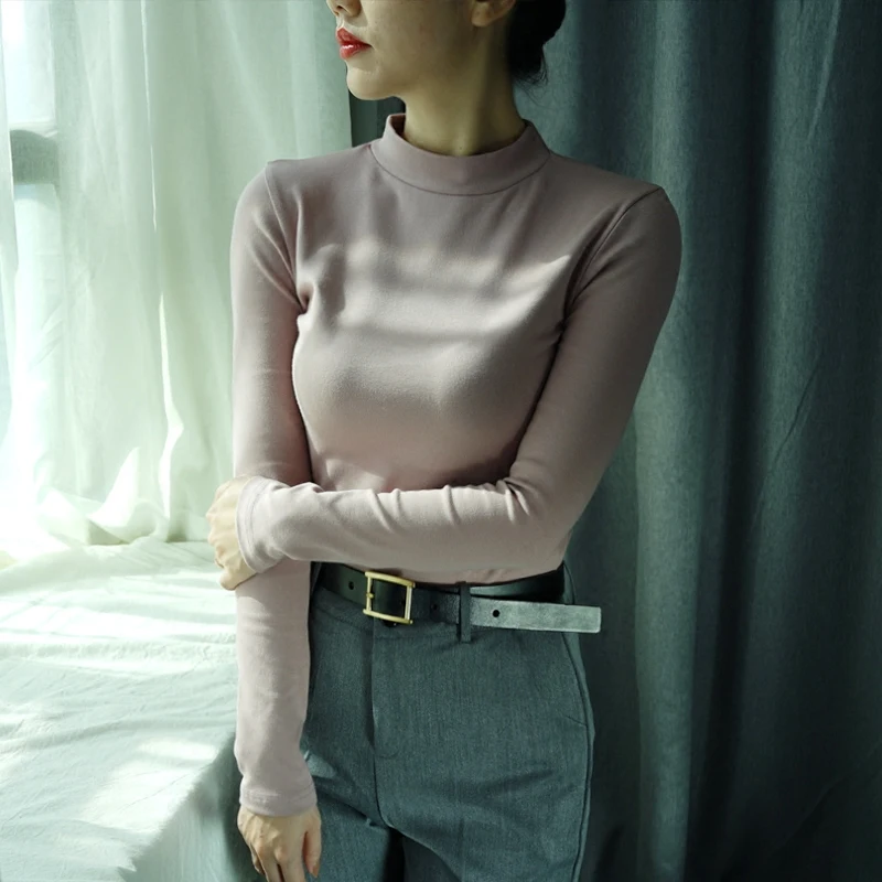 

2019 New Spring Women Basic Cotton T Shirt Long Sleeve Turtleneck Tops Tee Shirt Fashion Women T-Shirt Plus Size Tshirt Femme