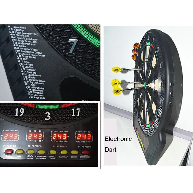 4 LED Display Electronic Dartboard Display 21 Games Voice+ Soft Tip Darts Indoor Sport Scoring Board Dartboard Set