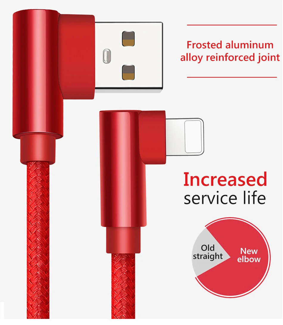 NOHON 90 Degree USB Sync Data Cable Charging Lighting For iphone X 8 7 6 6S 5S Plus 5C 5 SE XS MAX XR Phone Charger Cables 1M 2M (8)