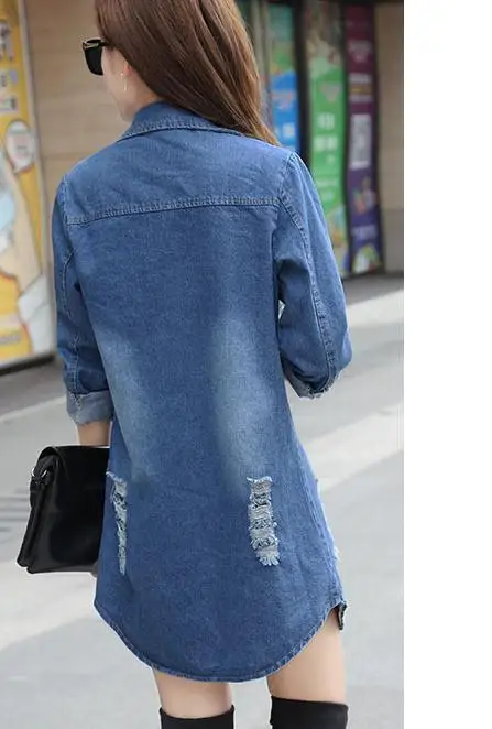 2018 Bleu Lâche Confortable Veste Longueur Taille Manteau Style Coréen Et Automne Printemps Moyen Grande Nouveau Cardigan Femme Cowboy rUn7FTrqxw