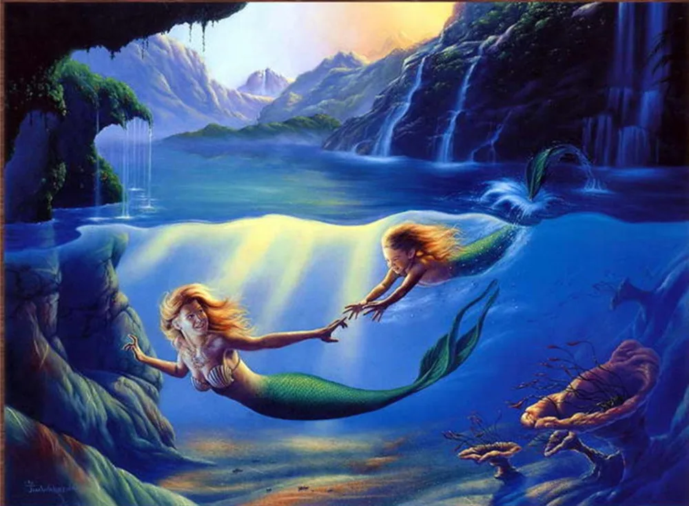 HD print Modern Home Decor Art Wall Animals Little Mermaid Landscape