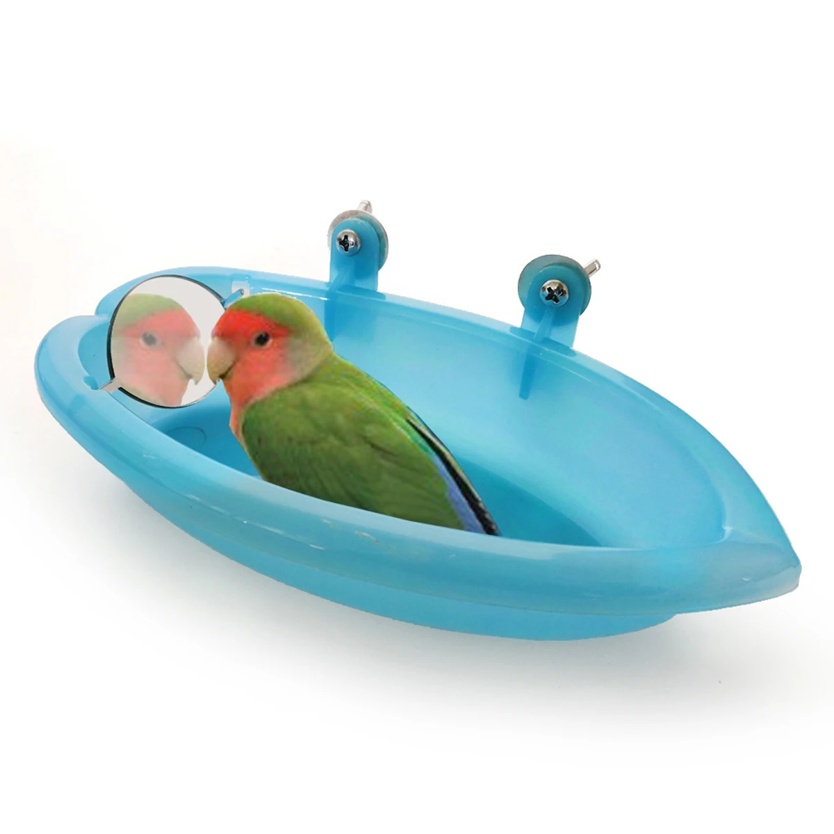 Пластик ванна для птицы с зеркалом Bird Cage висит птичий корм чаша ванна для купания для птиц домашние попугаи - Цвет: Sky Blue With Mirror