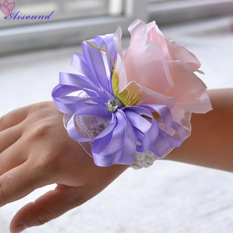 6pcs Artificial Silk Rose Wrist Corsage Bride & Bridesmaid Flower