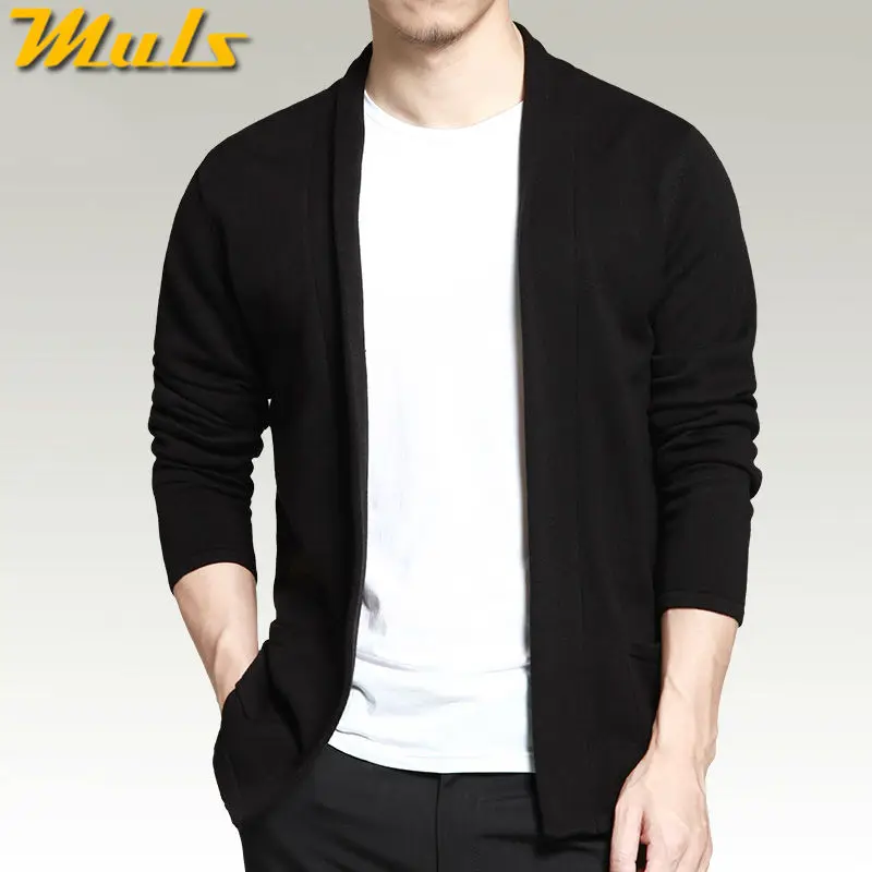Мужской кардиган шаль с длинным рукавом черный цвет Весна Осень Повседневный свитер кардиган мужской без кнопки Большой размер M-4XL MULS
