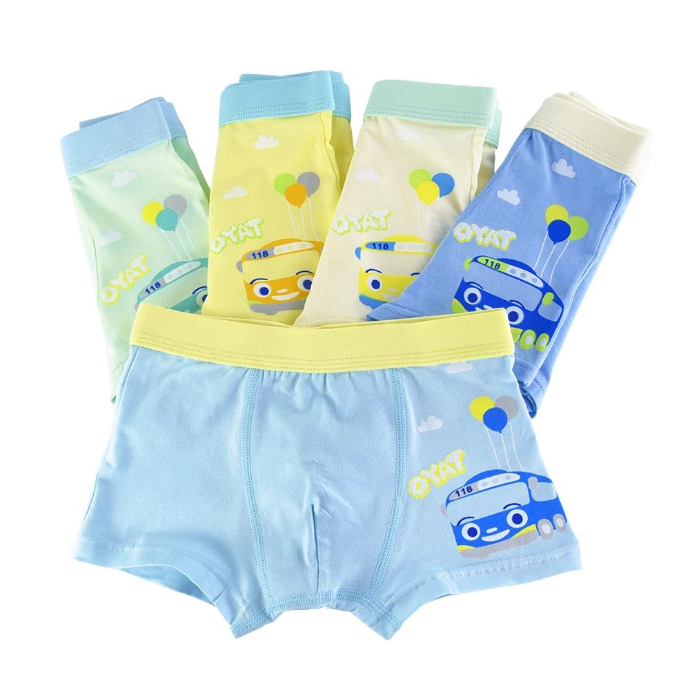 Soft Organic Cotton Kids Boys Underwear Boxer Briefs Cartoon Car 5 pcs