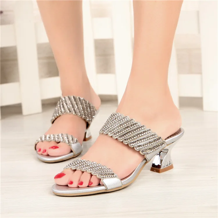 G-sparrow Womens Summer Elegant Fashion Chunky High Heels Shoes Ladies Casual Peep Toe Slippers Gold Silver Purple Black 6cm6