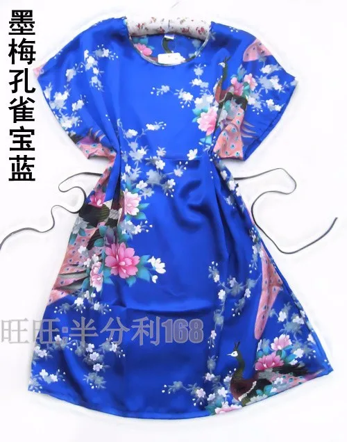 Короткий рукав цветочный сексуальный плюс размер женский шелковый халат леди девушка шелковые пижамы домашние ночные рубашки домашняя одежда для сна павлин