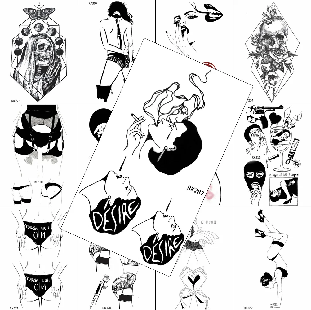 

Sexy Black Desire Temporary Tattoos Smoking Sticker For Adults Waterproof Tattoo Paper Fake Creative Body Art Chest Waist Tatoos