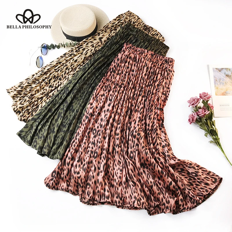 

Bella Philosophy 2018 winter leopard pleated skirt female Slim floral skirt ladies temperament big swing skirt ladies skirts
