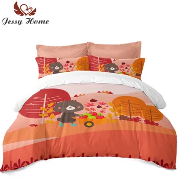 

Cartoon Bear Bedding Set 3/4pcs Duvet Cover Scenery Tree Bed Cover Flat Sheet with Two Pillowcases