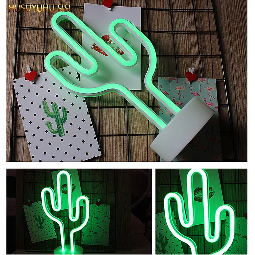 

HUSUYUHU SISI Cactus Decoration Neon Night Light Bedroom Room Layout Romantic Lantern
