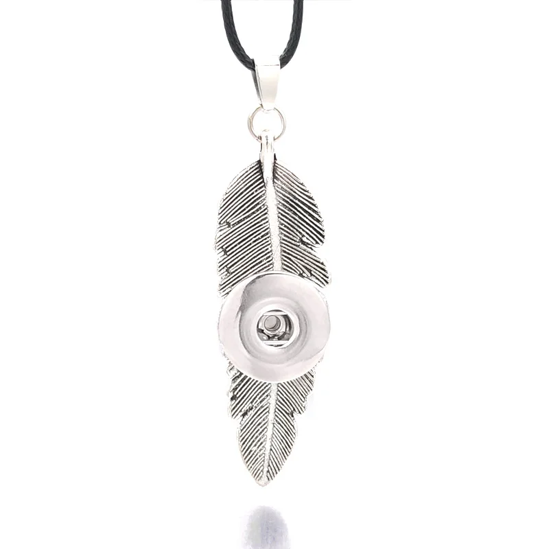 Feather Snap Button Pendant Necklace Fit 12mm Buttons Women Charm Fashion Jewelry