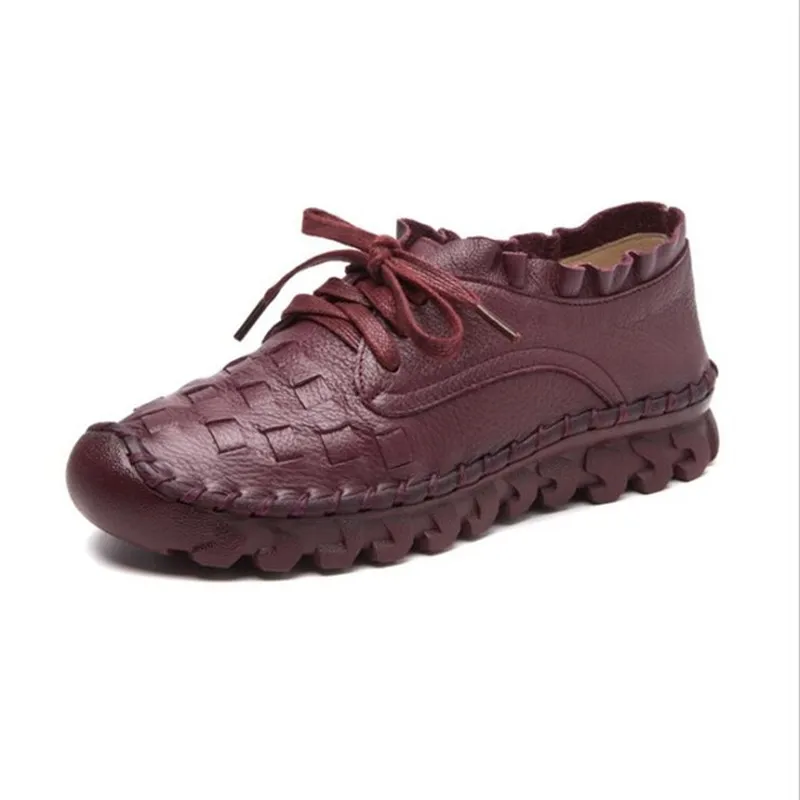 MVVJKE/обувь на плоской подошве; женские дышащие кроссовки; Высококачественная женская обувь на плоской подошве; Повседневная обувь из натуральной кожи - Цвет: Бордовый