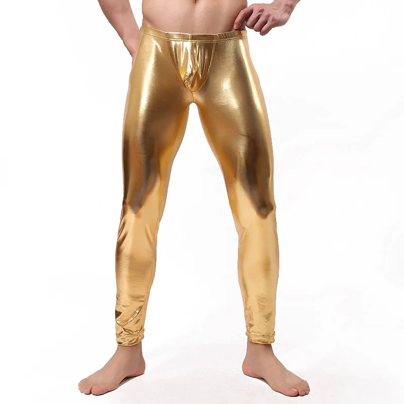 Для мужчин оптом Блестящий Золотой Фольга искусственной кожи Bronzing Формирование штаны яркий Подиум этапа шоу брюки