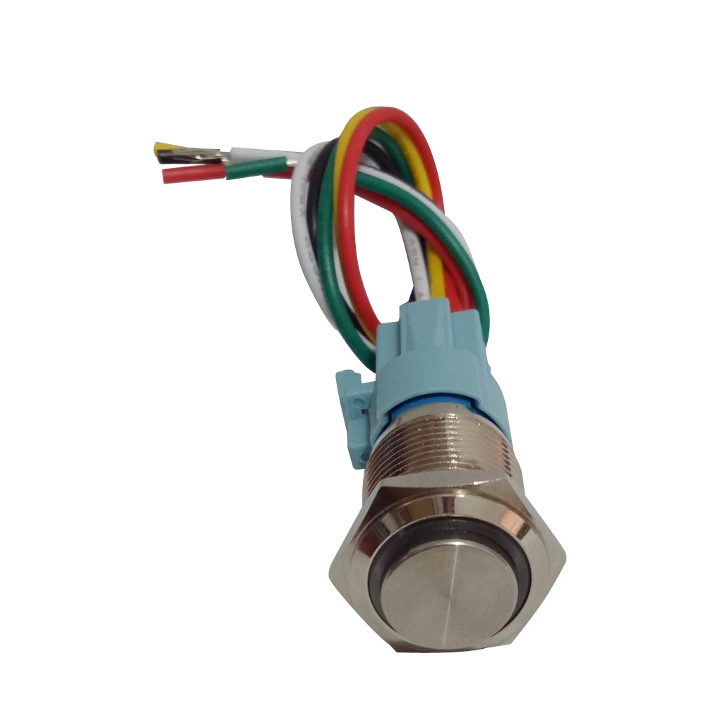 LED Illuminated Metal Button Switch 16mm Push Button Switch Latching Self-locking Waterproof IP65 with Wire Connector