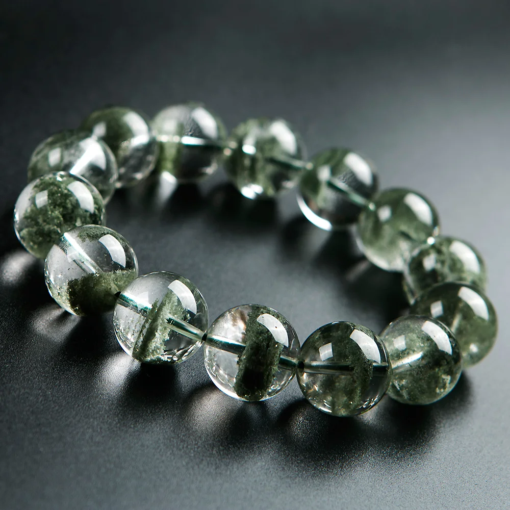 US $406.40 100 155mm Natural Green Phantom Quartz Crystal Bracelet For Woman and Man Round Beads Stretch Bracelet AAAAA Drop Shipping