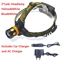 Водонепроницаемый светодиодный налобный фонарь 2 светодиодный s светодиодный фонарь синий/желтый рыболовный фонарь лампа Головной фонарь+ зарядное устройство