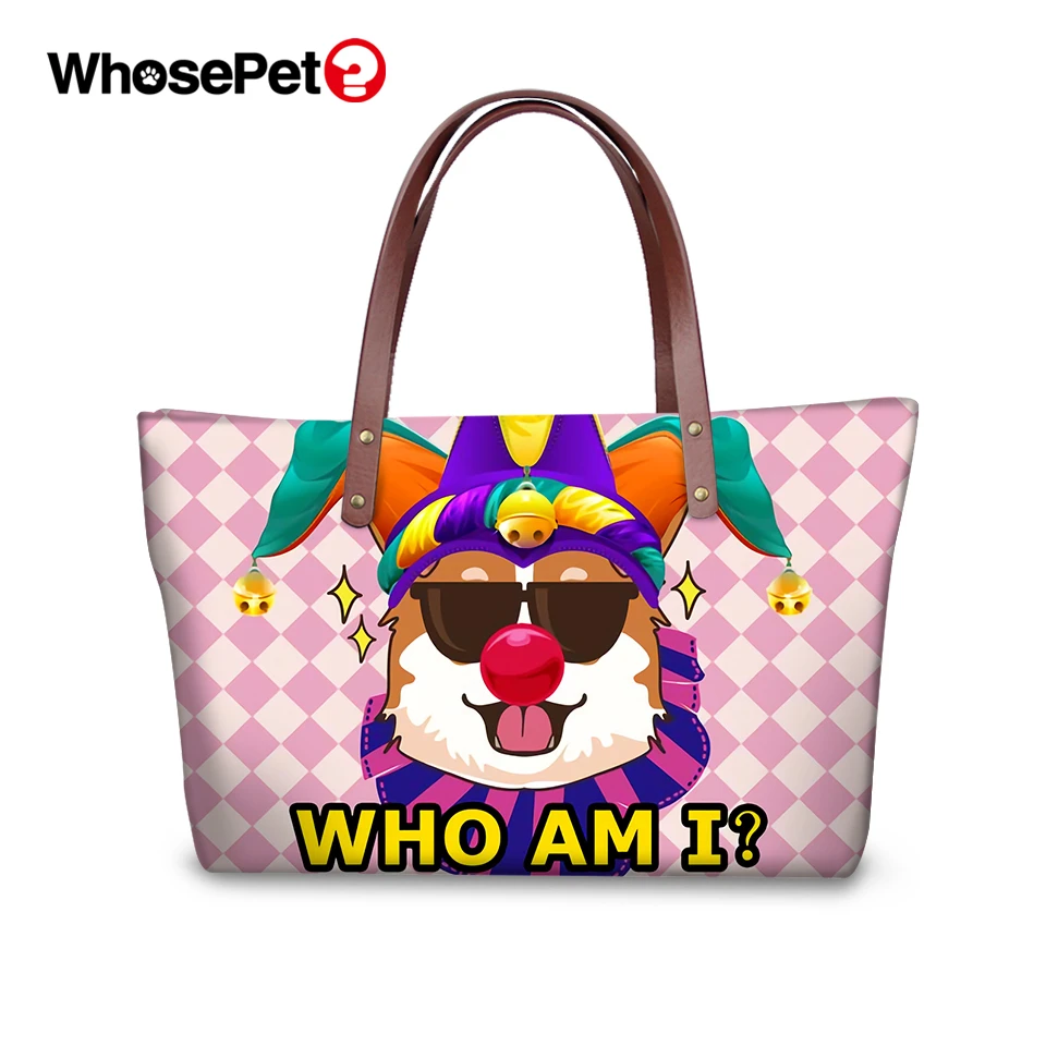 

WHOSEPET Funny Animal Clown Printing Women Tote Handbags Cartoon Animal Top-Handle Bags Female Messenger Bags Girls Beach Bags