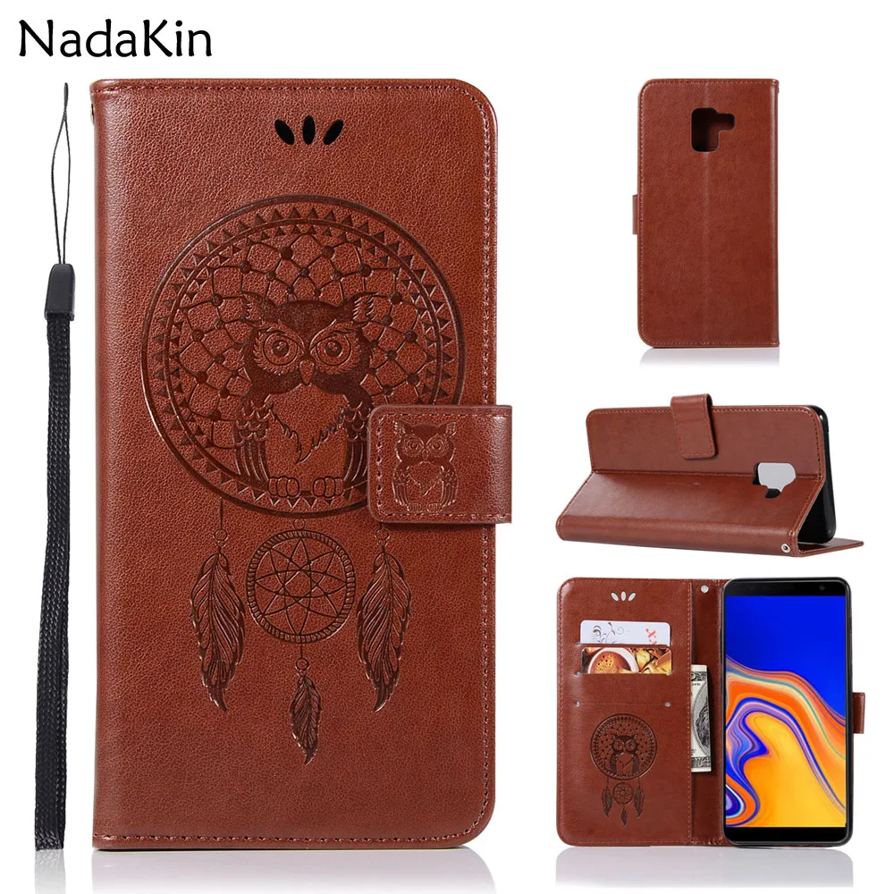 

For Samsung Galaxy J4 J6 Plus Prime A7 2018 Retro Phone Case Book Cover Shell Flip Leather Wallet Card Slots Hand Rope Clasp