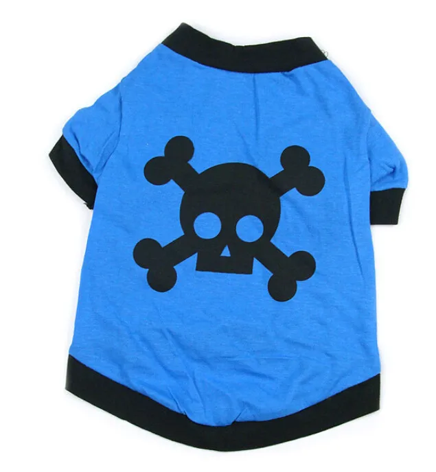 Pet Dog Clothes T Shirt SKULL Type cotton size S M L Blue color Free