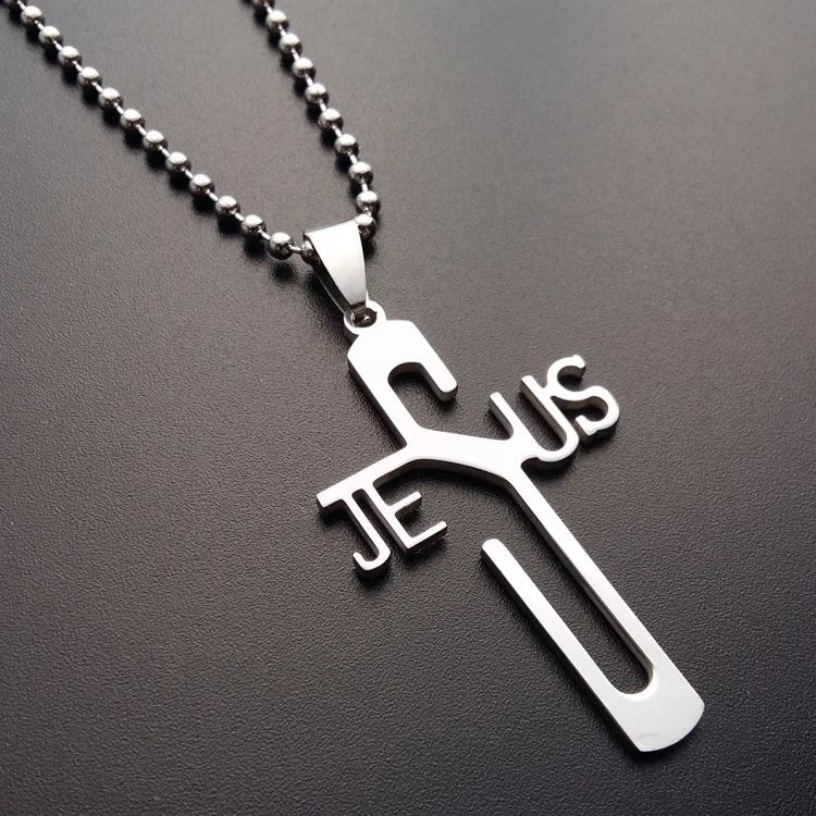 Fashion Stainless Steel Christian Jesus pendant necklace alphabet cross
