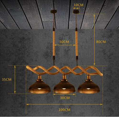 Пеньковая веревка Эдисона Лофт стиль Промышленные винтажные подвесные светильники с 3 светильниками для бара столовой подвесной светильник Lampara