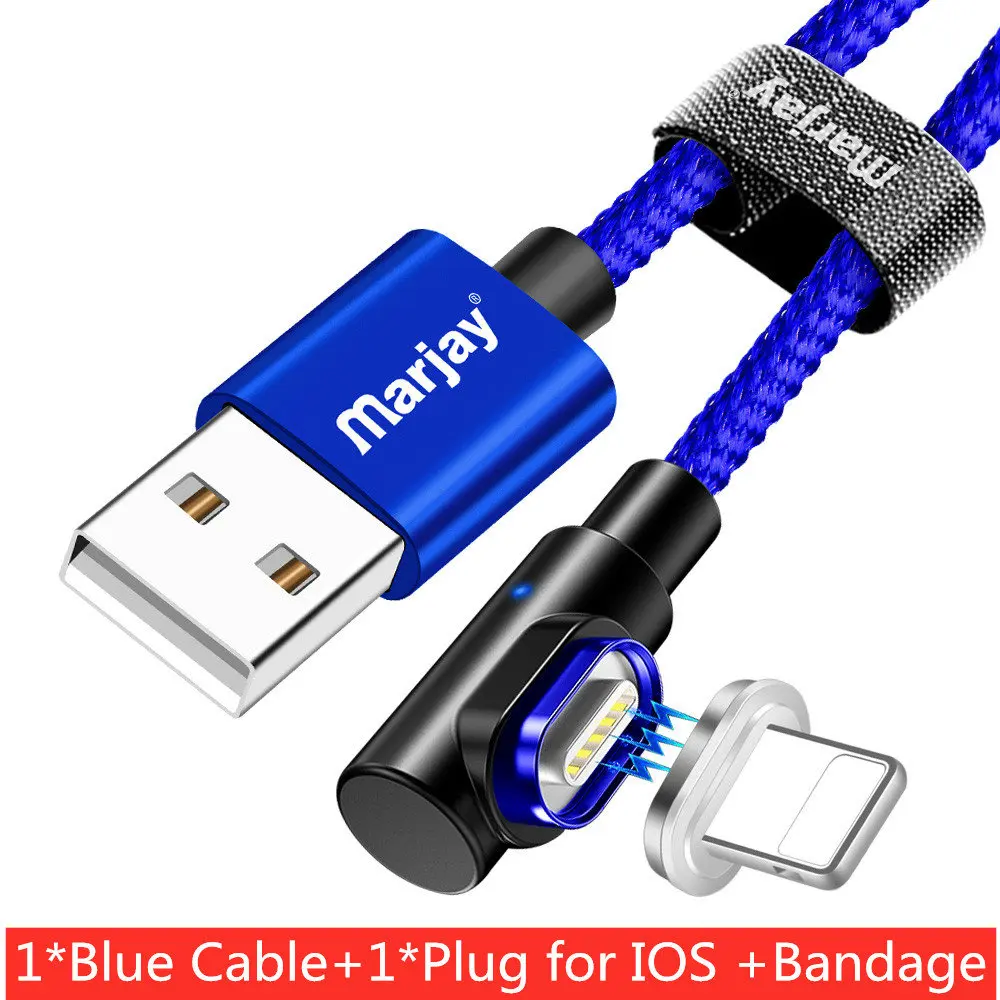 Marjay Магнитный USB кабель 90 градусов 3A быстрое зарядное устройство Micro usb type C кабель для iPhone Samsumg Xiaomi huawei кабели для мобильных телефонов - Цвет: Blue For iPhone