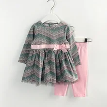 Комплекты одежды для девочек, новинка года, весна-осень, детские футболки с длинными рукавами и бантом, платье принцессы+ детские штаны, костюм, одежда для девочек