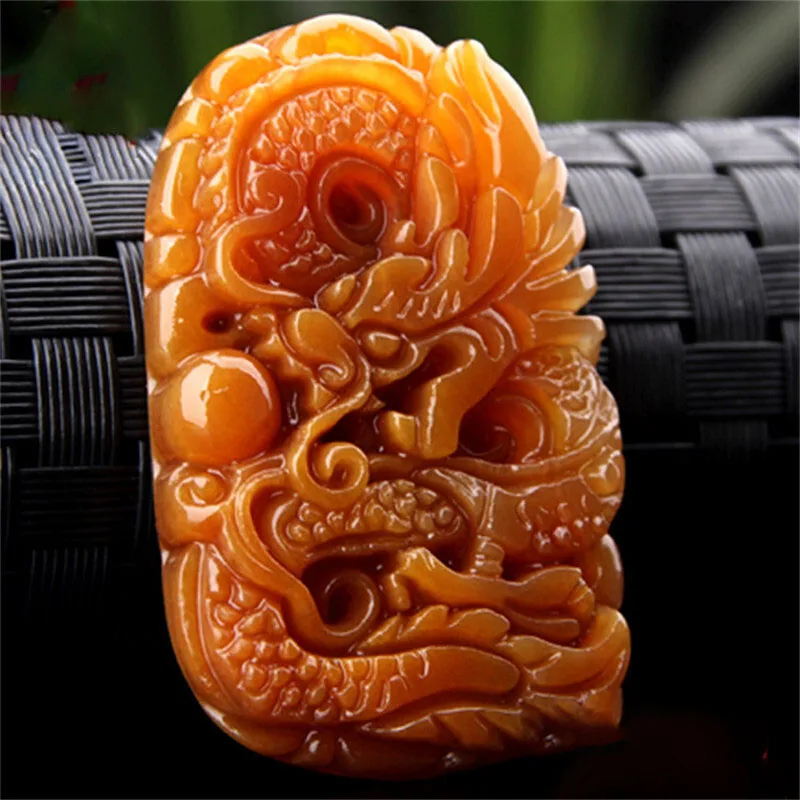 

Drop Shipping YunNan HuangLong Jade Pendant Hand Carved Jade Stone Dragon Necklace Lucky Amulet Fine Jewelry With Chain