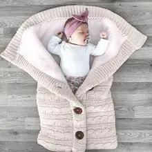 Зимние теплые спальные мешки для новорожденных, вязаные пеленки с пуговицами для завёртывания для пеленания, детские коляски, одеяло для сна B