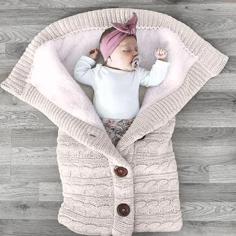 

Newborn Baby Winter Warm Sleeping Bags Infant Button Knit Swaddle Wrap Swaddling Stroller Wrap Toddler Blanket Sleeping B